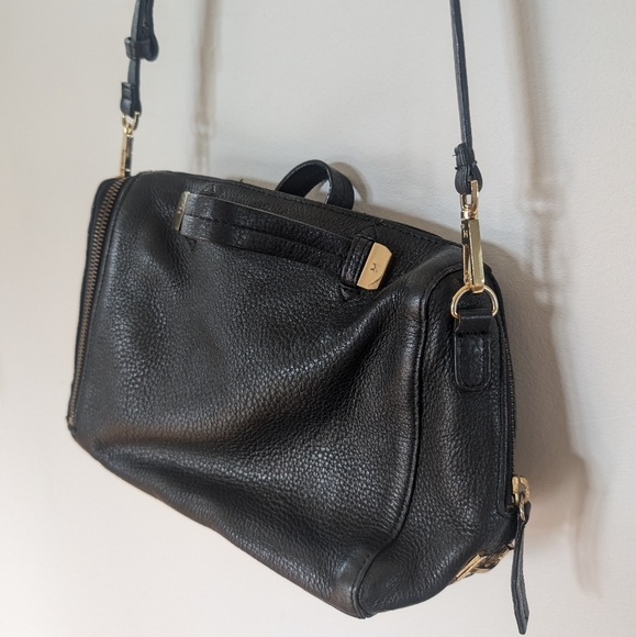 Halston Heritage Baby Pebbled Satchel Bag - Black Leather with Gold Accents - Picture 2 of 16